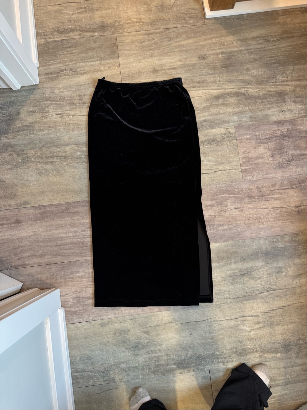 Vintage Black Velvet Pencil Skirt with Side Slit